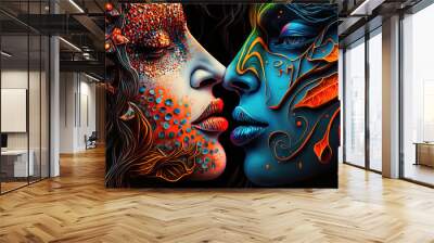 Abstract fantasy kiss, beauty concept design, illustration generative AI Wall mural