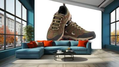 Outdoor walking and hiking shoes isolated on white Wall mural