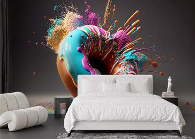 Colorful donut with sprinkles and cream Wall mural