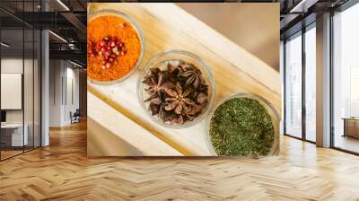 spices on wooden background Wall mural