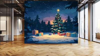 christmas tree with gifts Wall mural