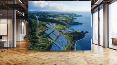 The photo related to carbon neutrality, emissions reduction, and renewable energy , and sustainability, A heavy industrial site clean energy infrastructure  Wall mural