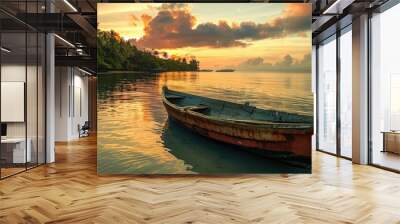 Beautiful Old Boat With A Perfect View Wall mural