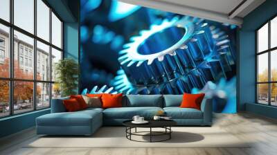 Blue Metal Gearboxs Reducers Using In Cnc Cpu Machine Engineer Processing Manufacturing In Heavy Industry Wall mural