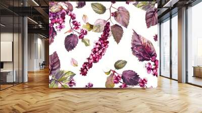 Botanical seamless design featuring amaranth plant castor bean and barberry leaves in watercolor Ideal for textiles wallpapers and decor Wall mural