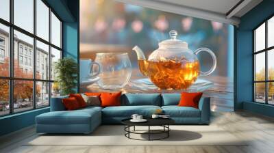 clear glass tea on table Wall mural