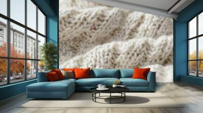 Close up shot of white knitted wool with an uneven single colored and natural pattern Wall mural