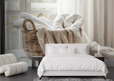 Linen stored inside a room s basket Wall mural