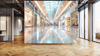 Luxurious modern shopping mall interior with blurred bright walkway for product display Wall mural