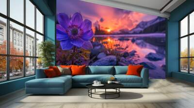 Purple flower at sunset Wall mural