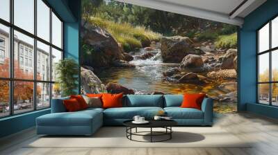 Stream River And Rock Wall mural