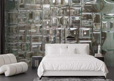 Clear and shiny glass abstract transparent window tile with soft square texture as decoration for interior or exterior Wall mural