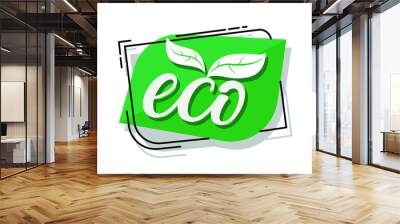 green natural logo. healthy food sign. 100% organic label. organic design template. ecological farming label. Wall mural