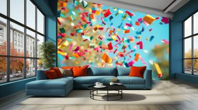 A burst of colorful birthday confetti exploding in the air Wall mural