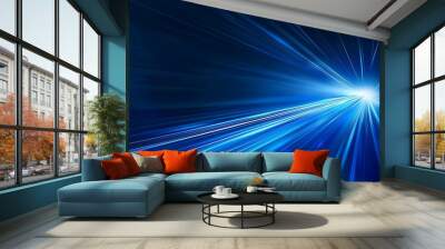 Abstract, science futuristic energy technology concept of light rays stripes lines with blue light speed and motion blur over dark blue background Wall mural