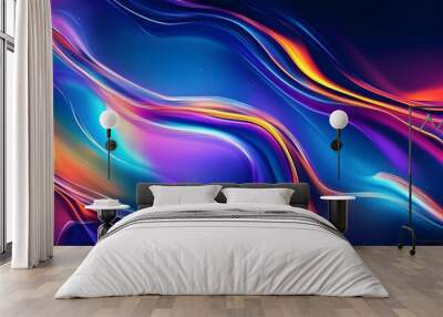 Abstract background with colorful flowing waves on a black background, a futuristic design element Wall mural