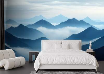 Abstract mountain landscape with flowing clouds and mist, open space for text or branding Wall mural