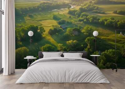 Aerial view of lush green rural landscape Wall mural