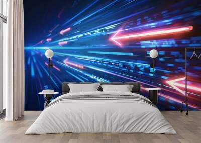 Arrows up with speed line on blue background composition technology speed development concept Wall mural