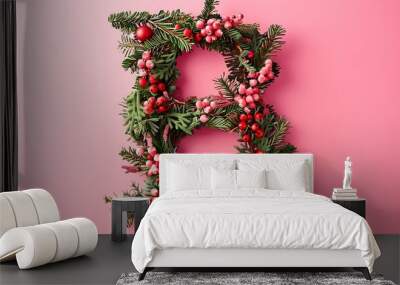 Christmas alphabet letters B on pink background Wall mural