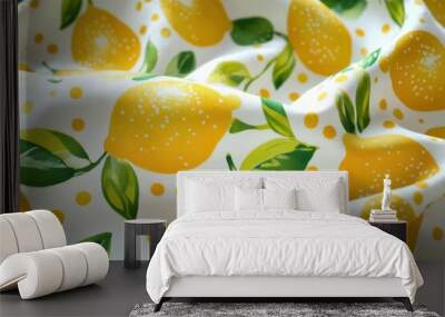 Cute lemon pattern with polka dots, yellow and green, playful and summerinspired Wall mural