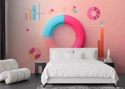 Donut chart graph growth diagram Infographics elements analysis on pink background Wall mural