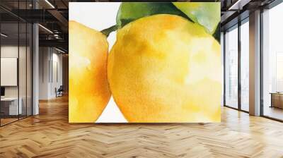 Lemons in watercolor, fresh and zesty summer fruits, vibrant tones close up, focus on, copy space, refreshing citrus artwork, Double exposure silhouette with lemon textures Wall mural