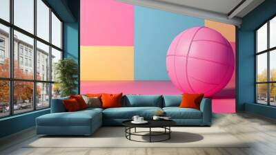 Pink volley ball game sports equipment training kitsch isolated on colorful background Wall mural