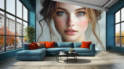 Portrait of a pretty and beautiful young woman Wall mural