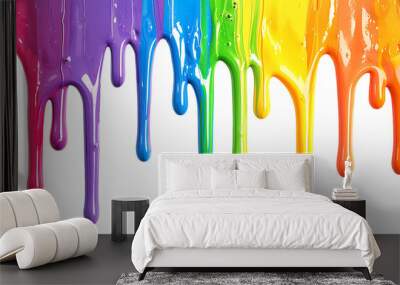 rainbow colored paint dripping isolated on transparent background Wall mural