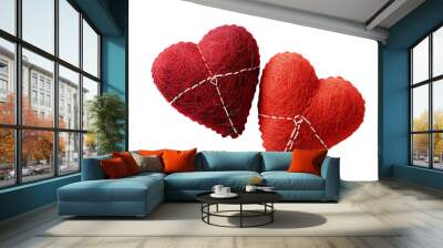 Red felt diy homemade hearts couple isolated on transparent background Wall mural