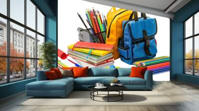 School supplies with books isolated on transparent background Wall mural