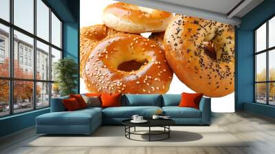 Set of fresh bagels isolated on transparent background Wall mural