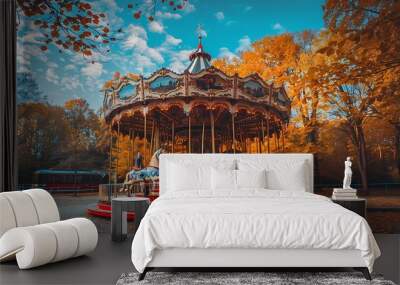 the color carousel in the park background Wall mural