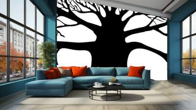 Vector. Graphic representation of the silhouette black tree on a white background.  horizontal abstract graphic banner wood. Wall mural