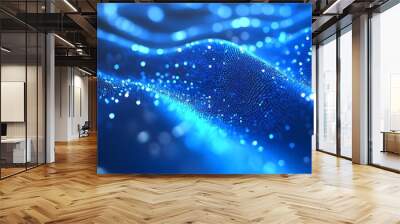 Wave particle technology background with blue curve Wall mural