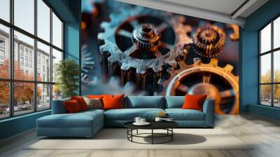 A close up of a bunch of gears with a metallic look Wall mural