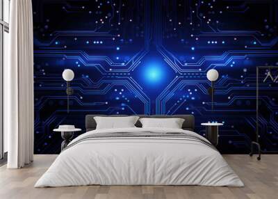 Abstract futuristic circuit board, Illustration high computer technology dark blue color background Wall mural