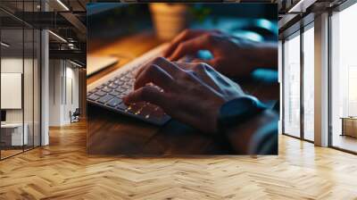 Close-up hands male using computer pc in the studio Wall mural