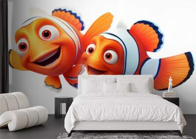 Illustration of Nemo fishes on the transparent background Wall mural