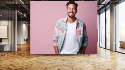 male wearing comfortable fashion lifestyle cheerful on the pastel background Wall mural