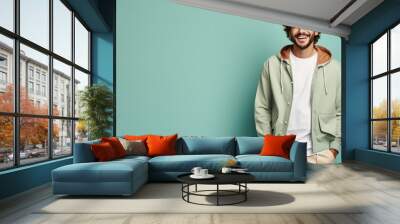 male wearing comfortable fashion lifestyle cheerful on the pastel background Wall mural