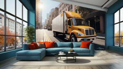 The Cargo truck on the road in the city Wall mural