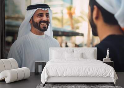 Young Emirati businessman in UAE talking with friends Wall mural