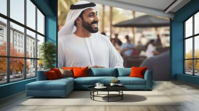 Young Emirati businessman in UAE talking with friends Wall mural