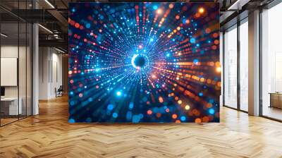 Abstract digital background with glowing light particles forming an array of colors in the shape of a tunnel, representing data transfer and technology,digital cyber tech motion.
 Wall mural