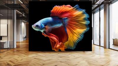 Betta fish,Siamese fighting fish,Betta splendens,Fighting fish.Capture the moving moment of betta fish or red-blue siamese fighting fish isolated on black background.  Wall mural