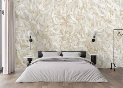 Close up white rice grain texture background of uncooked rice. Wall mural