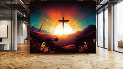 Happy Good Friday, Resurrection Of Jesus Christ,Good Friday Concept.Good Friday , Easter Day,
Jesus Christ's crucifixion and Resurrection. Wall mural