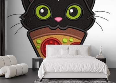 The Cat Eats Pizza, I love Food, Machine Embroidery Design, Stitch Style, Stitching, Designs Wall mural